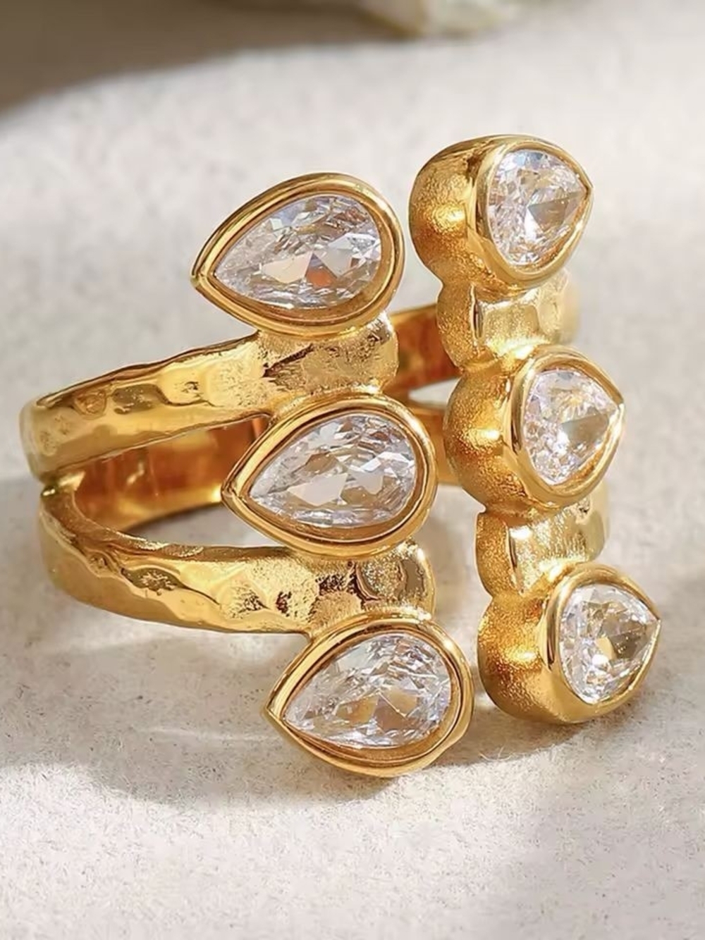 Gold Floral Cluster Ring with Crystal Drops